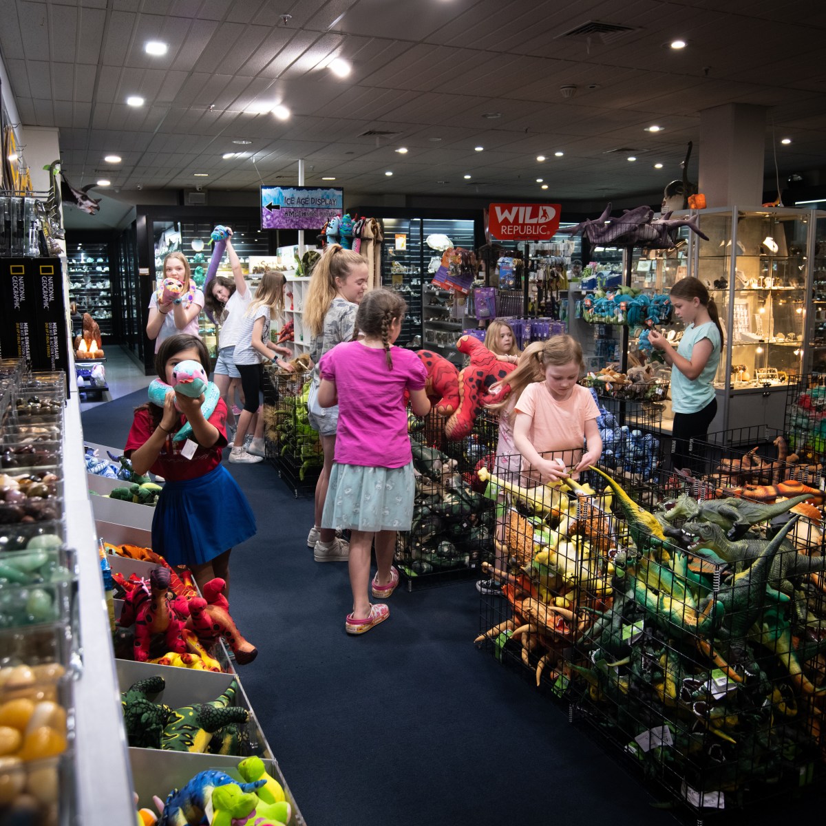 Group of people in a dinosaur museum