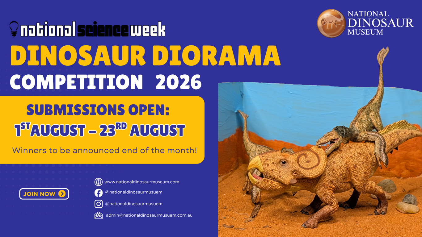 Poster for a dinosaur diorama competition at the National Dinosaur Museum.